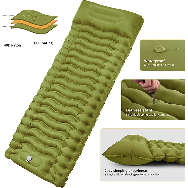 Thicken Inflatable Sleeping Pad | Built-in Pillow & Pump