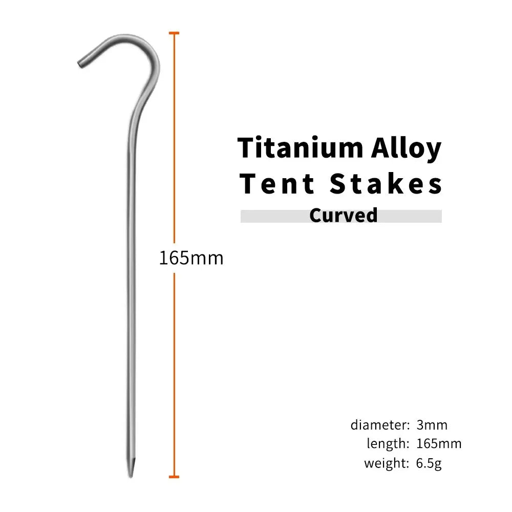 Ultralight Titanium Alloy Tent Pegs | 3.0*165mm Camping Stakes with Hook