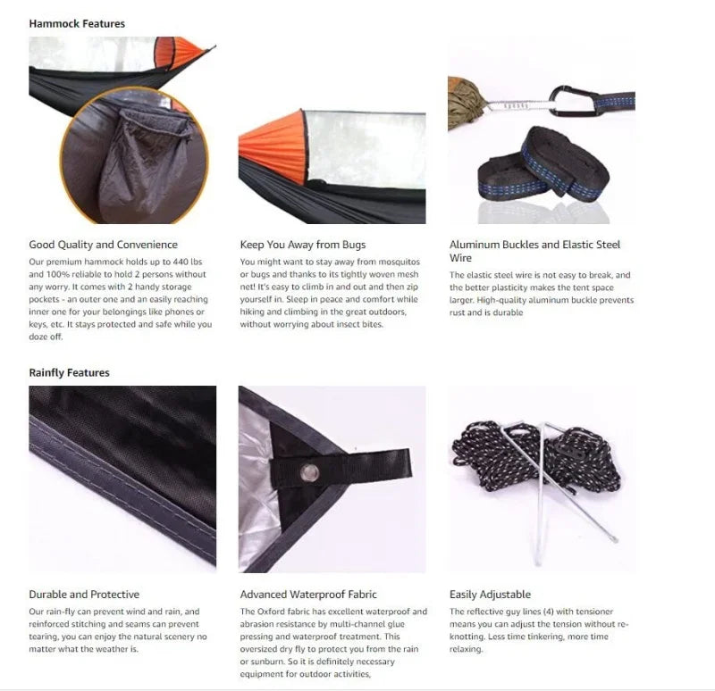 Camping Hammock with Mosquito Net & Rain Fly Tarp