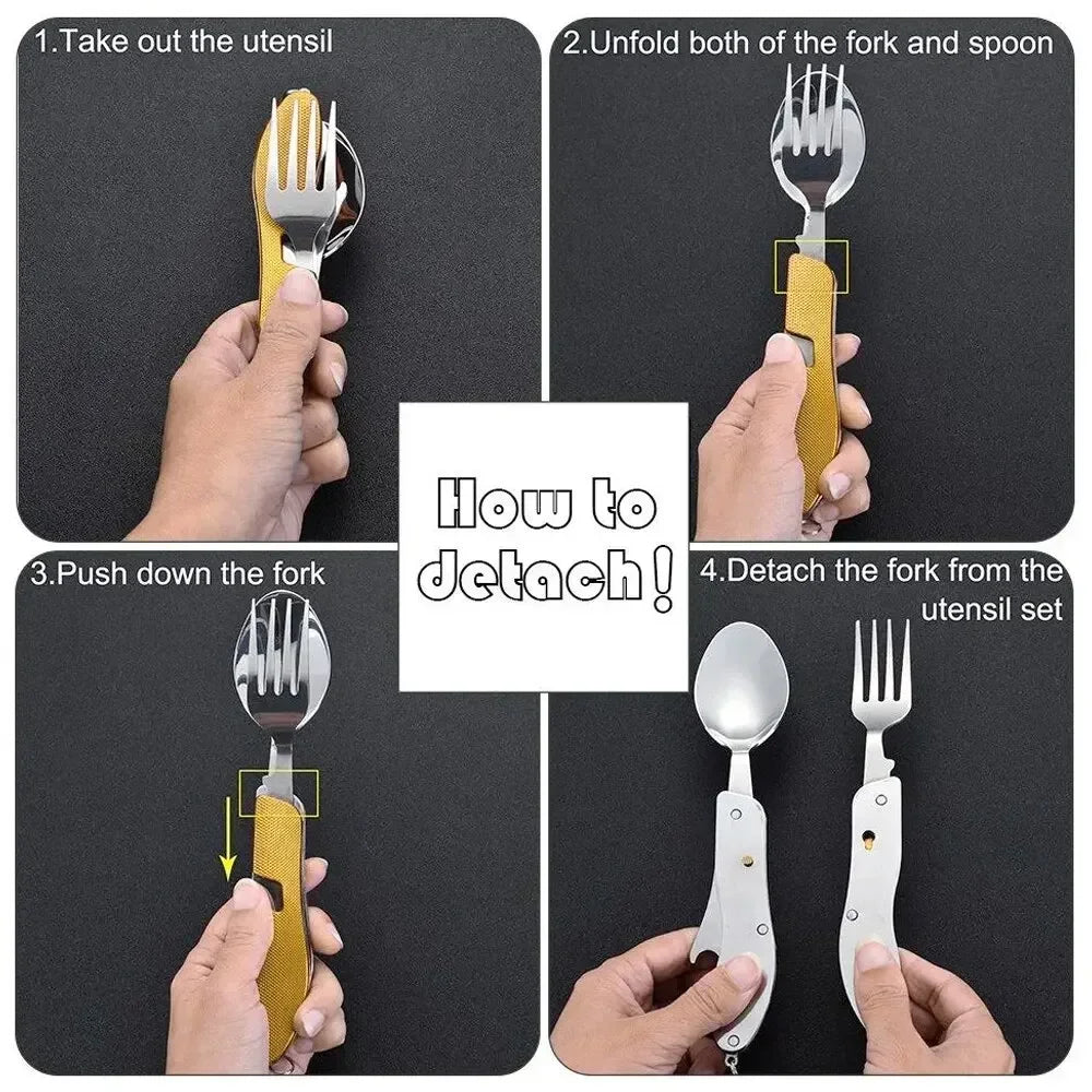 Foldable Camping Utensil Set | Multi-Functional Knife Fork Spoon Combo