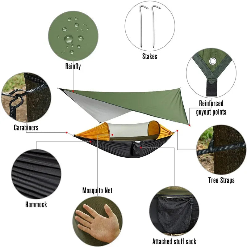 Camping Hammock with Mosquito Net & Rain Fly Tarp