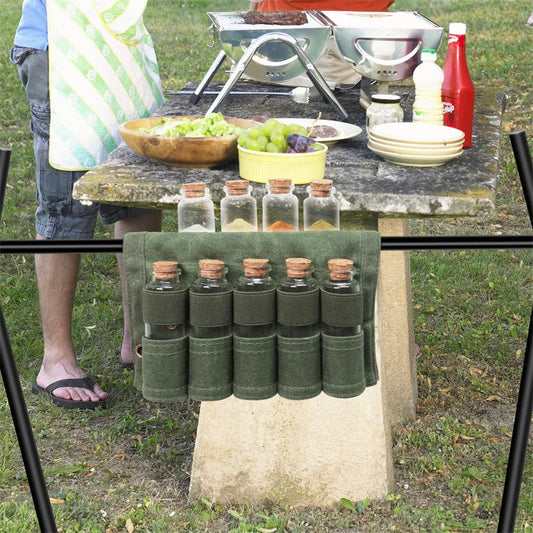 Portable Canvas Camping Spice Kit Organizer | Waterproof with 6 Containers