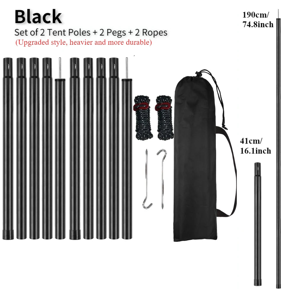 Adjustable Steel Tent Pole Set (2) | Tarp & Shelter Rods with Pegs & Ropes