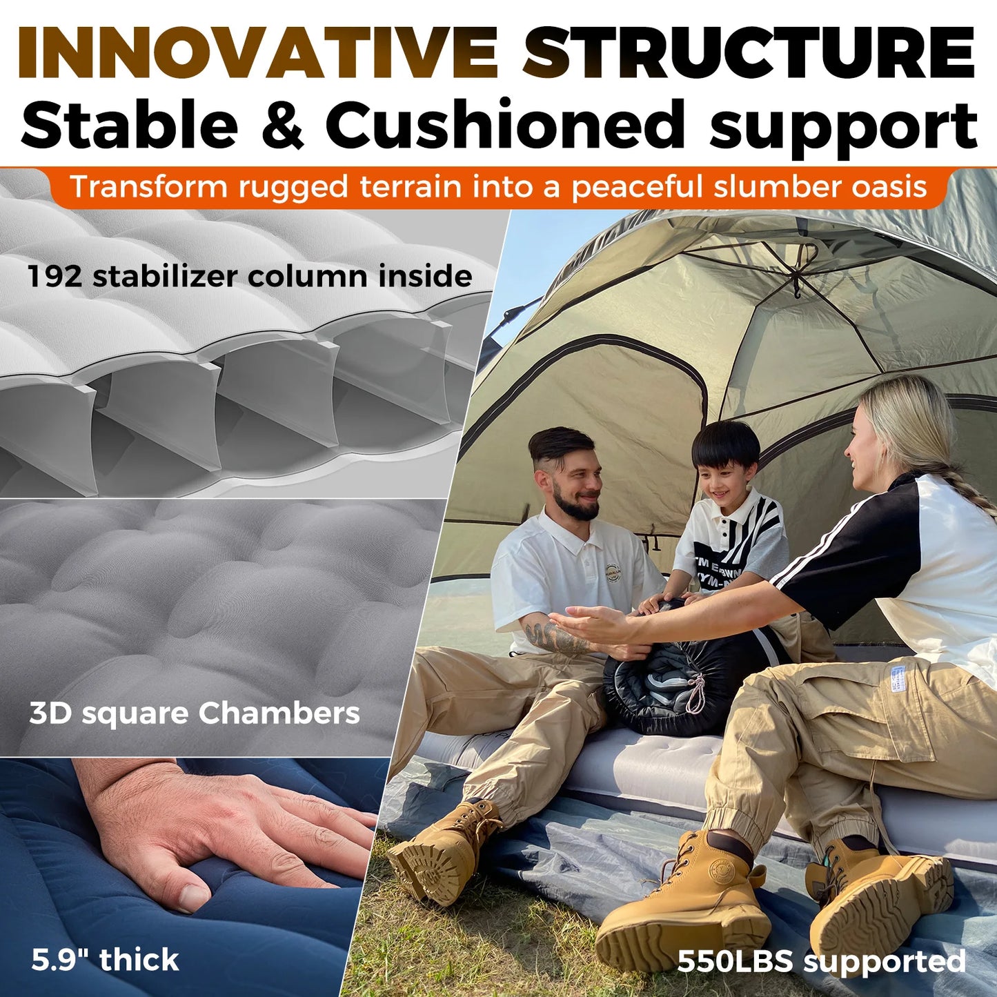 Inflatable Double Camping Mat | Portable Sleeping Bed Compact