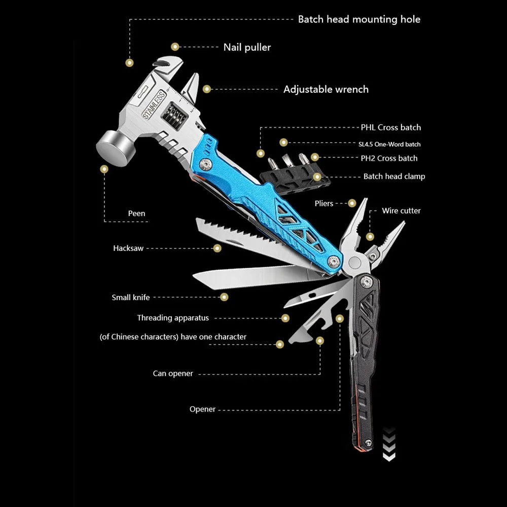 Multifunctional Folding Wrench Hammer Pliers | All-in-One Camping Tool