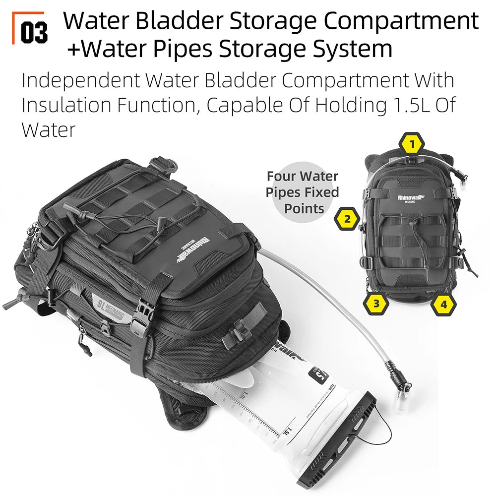 Motorcycle Tank Bag Backpack Set 9L Multi-Compartment with 1.5L Water Bladder