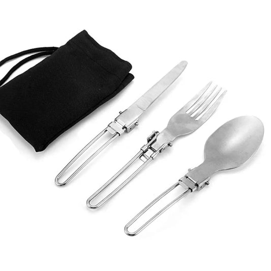 Stainless Steel Folding Tableware Set | 3-Piece Portable Camping Utensils