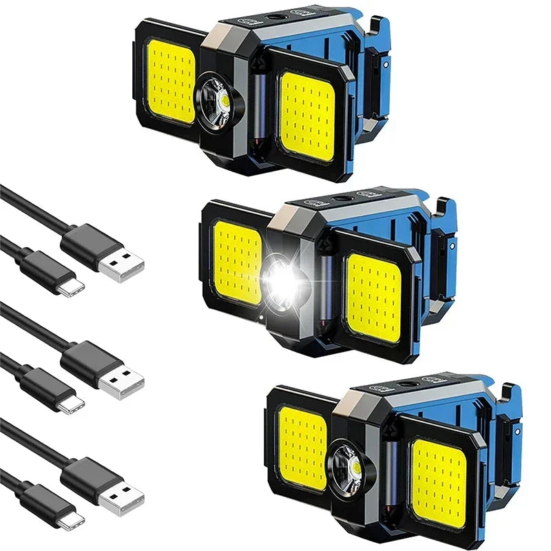 Mini COB LED Flashlight | USB Rechargeable Work Light with 90° Foldable Side Lights