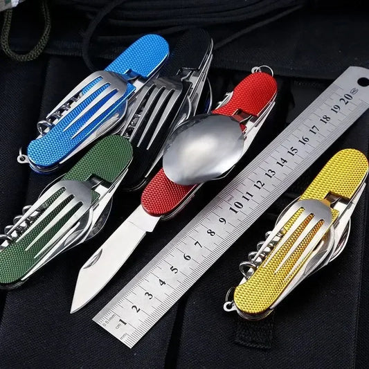 Foldable Camping Utensil Set | Multi-Functional Knife Fork Spoon Combo