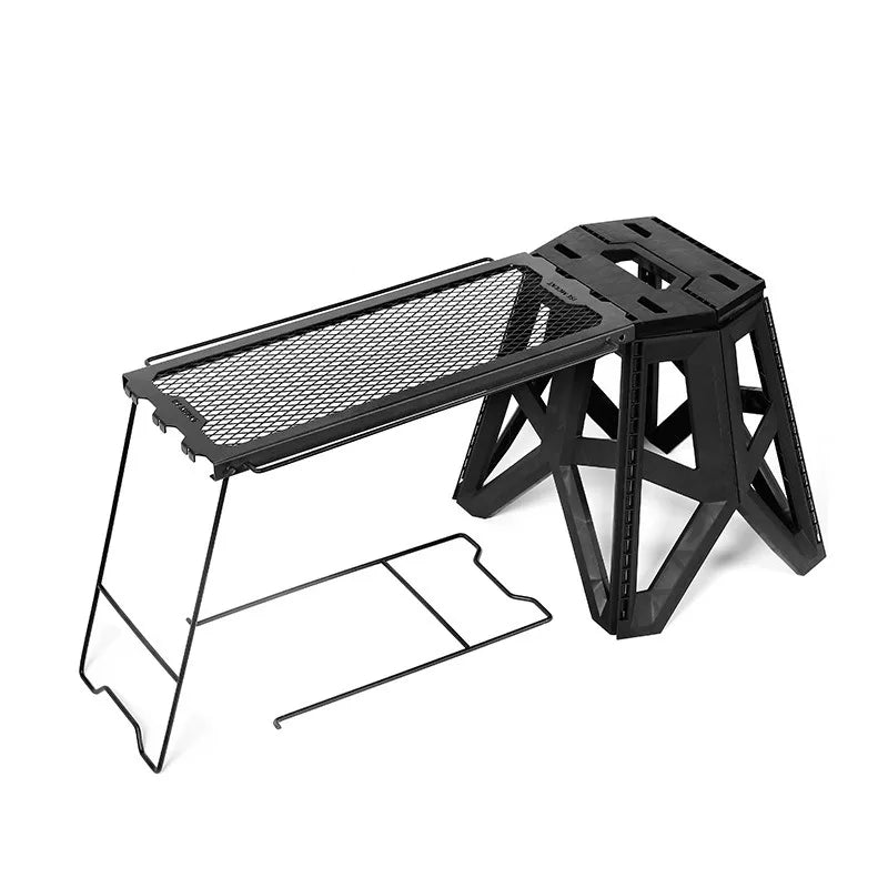 Outdoor Multifunctional Folding Table | Mesh Table Stool & Side Hanging Shelf