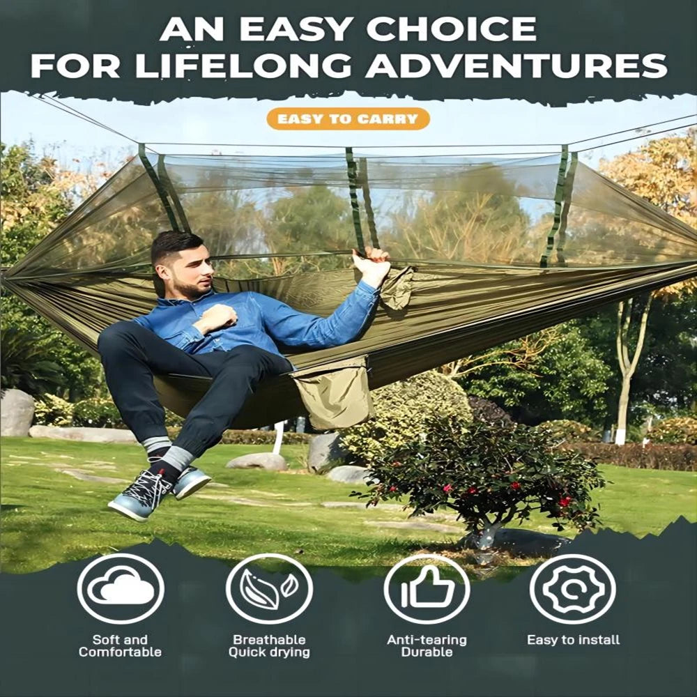 Portable Outdoor Double Hammock with Mosquito Net | Sleeping Hanging Hammock