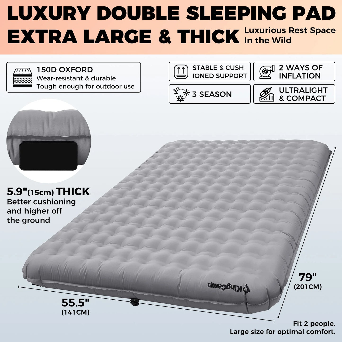 Inflatable Double Camping Mat | Portable Sleeping Bed Compact