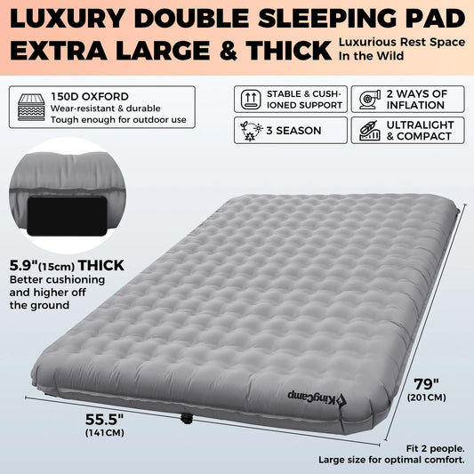 Inflatable Double Camping Mat | Portable Sleeping Bed Compact