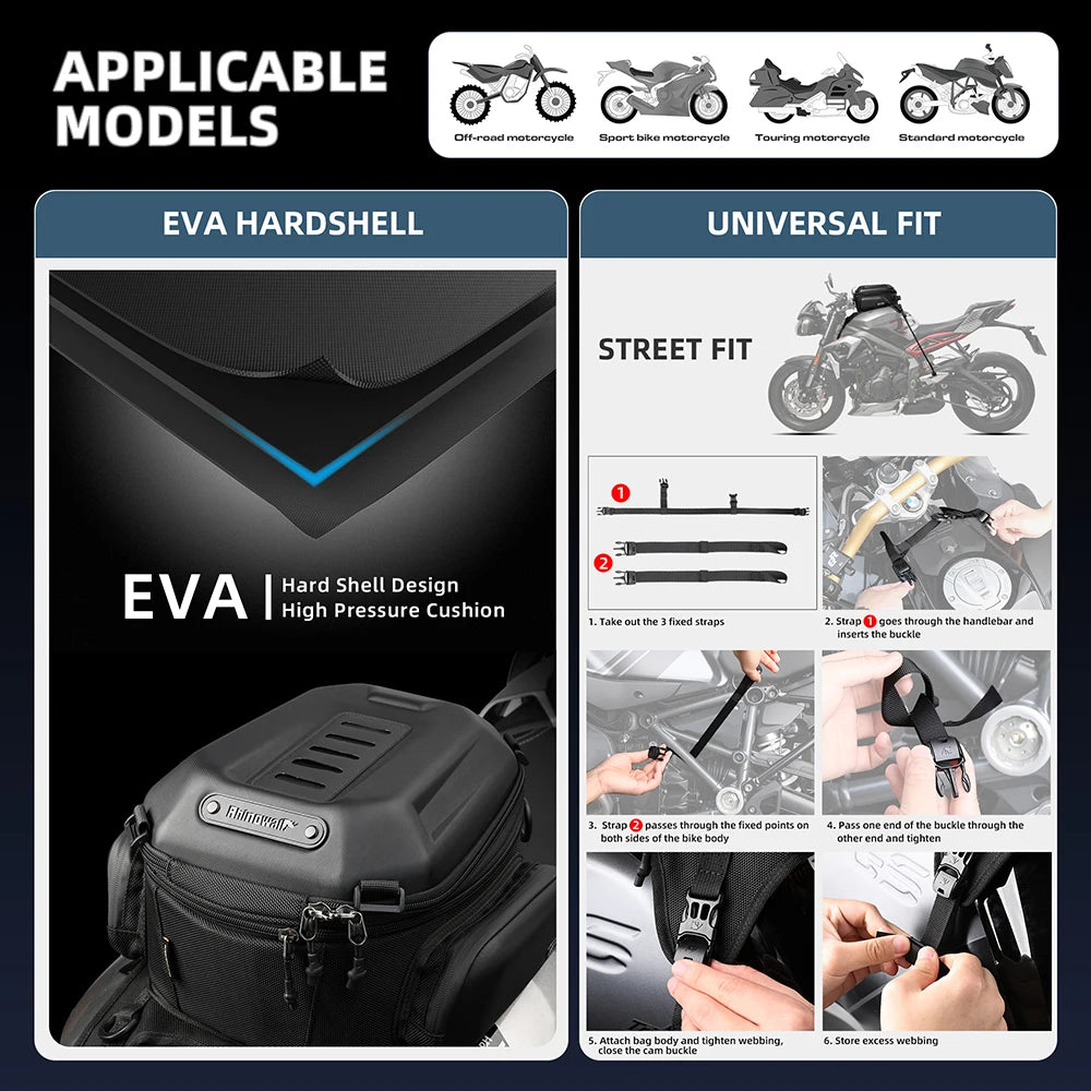 Motorcycle Tank Saddle Bag Backpack | Hardshell 15L-18L Universal Fit