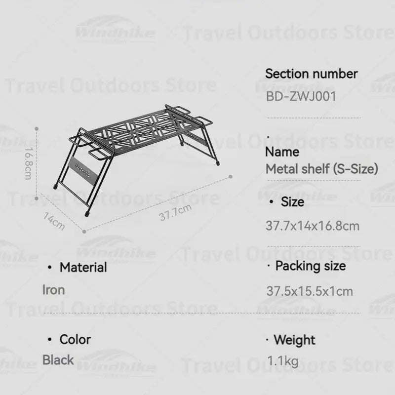 Camping Iron Storage Shelf Table | Portable Folding with Hangers