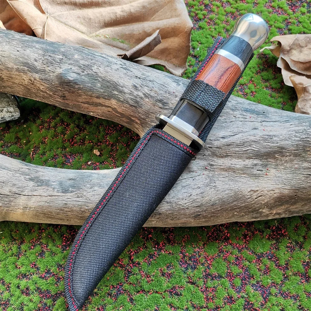 Tactical Fixed Blade Knife | 7Cr13Mov Steel Wood Handle