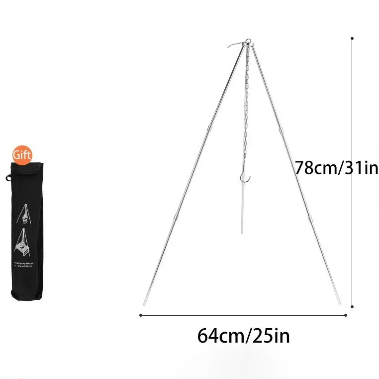 Outdoor Portable Large Bonfire Tripod | Campfire BBQ Grill & Cooking Pot Hanging Stand