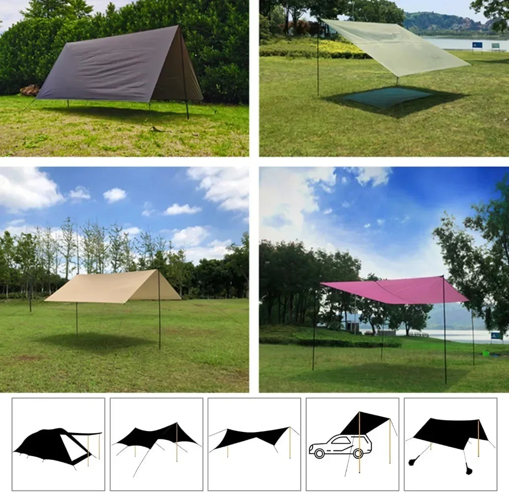Adjustable Steel Tent Pole Set (2) | Tarp & Shelter Rods with Pegs & Ropes