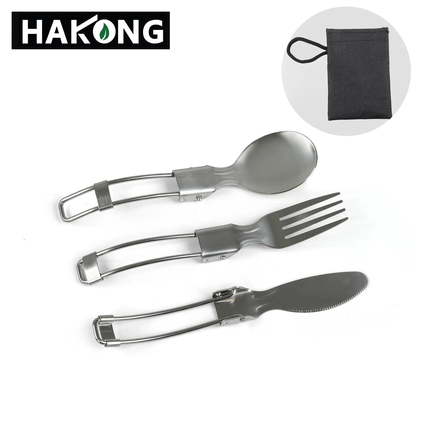 Stainless Steel Folding Tableware Set | 3-Piece Portable Camping Utensils