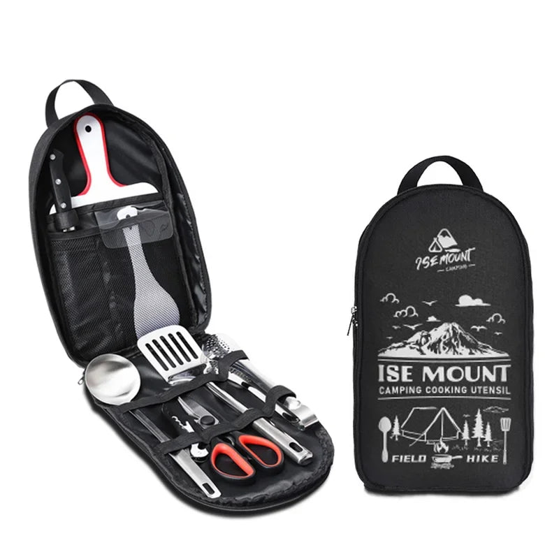 9PCs Portable Stainless Steel Camping Cookware & Utensil Set
