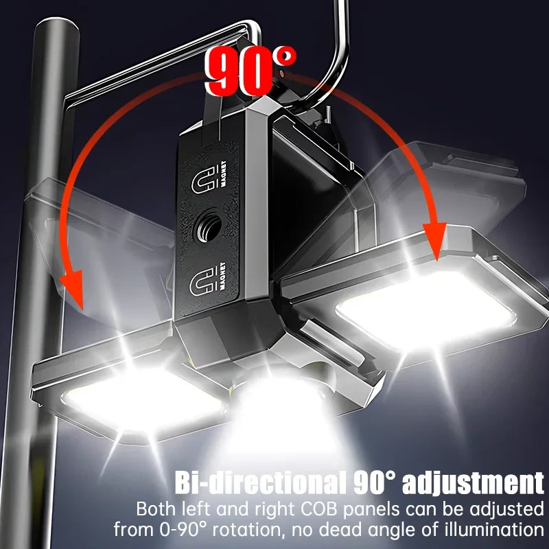 Mini COB LED Flashlight | USB Rechargeable Work Light with 90° Foldable Side Lights