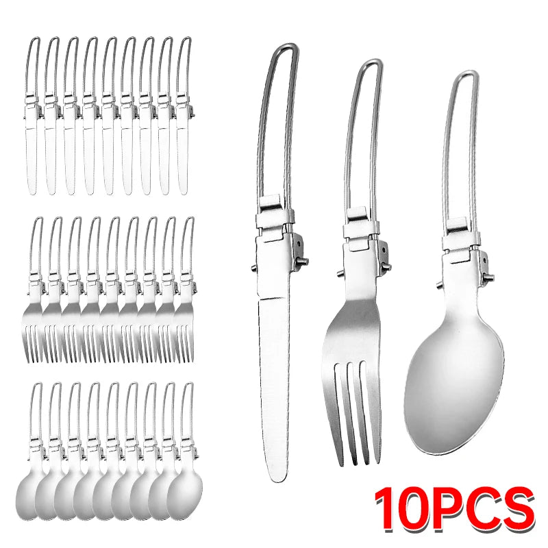 Stainless Steel Folding Tableware Set | 3-Piece Portable Camping Utensils