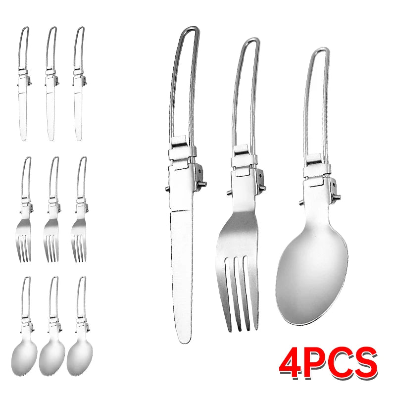 Stainless Steel Folding Tableware Set | 3-Piece Portable Camping Utensils