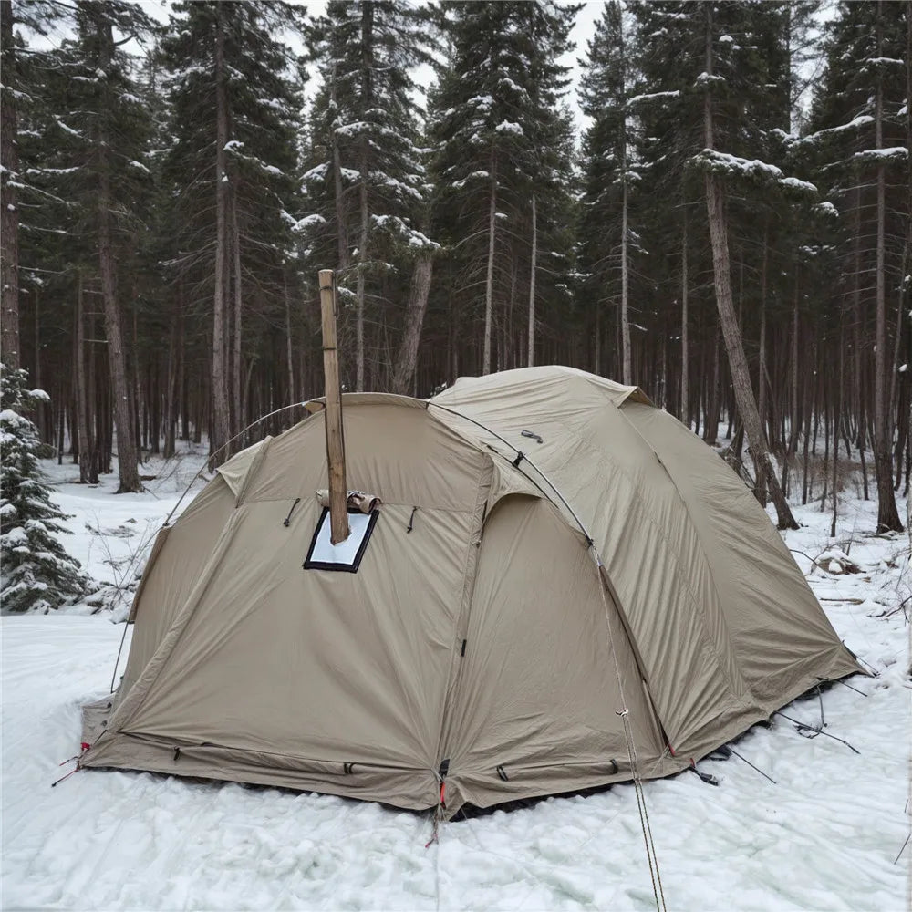 Waterproof Tunnel Dome Tent with Stove Jack & Snow Skirt (4 Season)