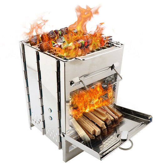 Portable Folding Stainless Steel Wood Stove | Mini Charcoal BBQ Grill