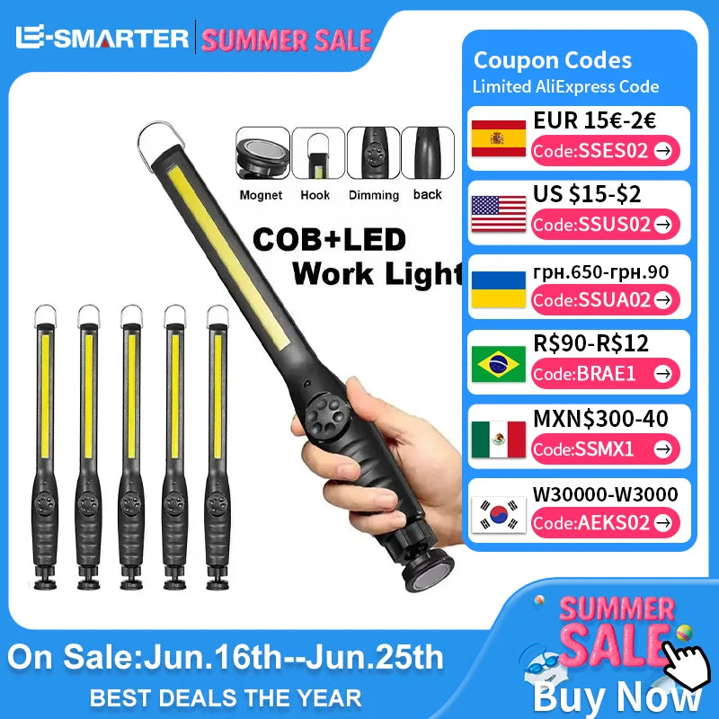Portable COB Light | Magnetic LED Flashlight with Stepless Dimming