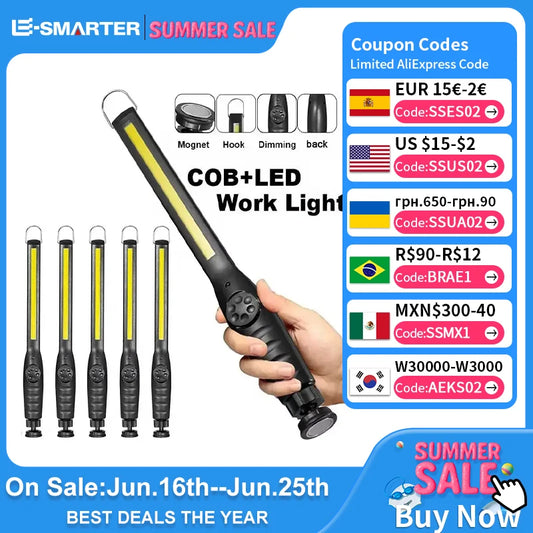Portable COB Light | Magnetic LED Flashlight with Stepless Dimming