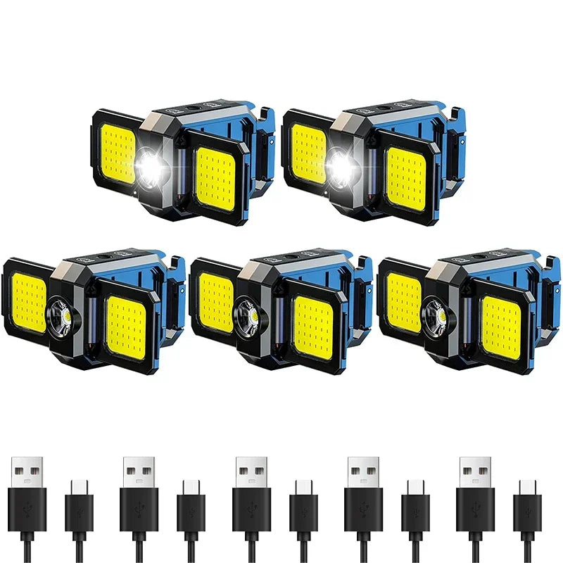 Mini COB LED Flashlight | USB Rechargeable Work Light with 90° Foldable Side Lights