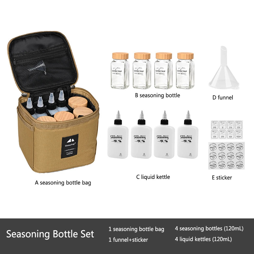 Portable Camping Seasoning Bottle Set | Sealing Oil Bottles & Storage Bag