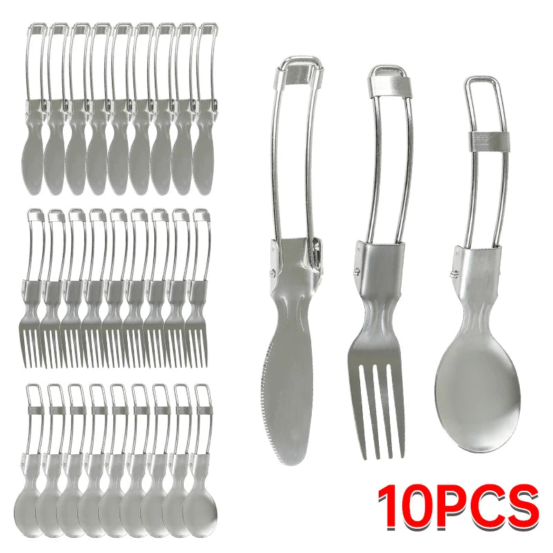 Stainless Steel Folding Tableware Set | 3-Piece Portable Camping Utensils