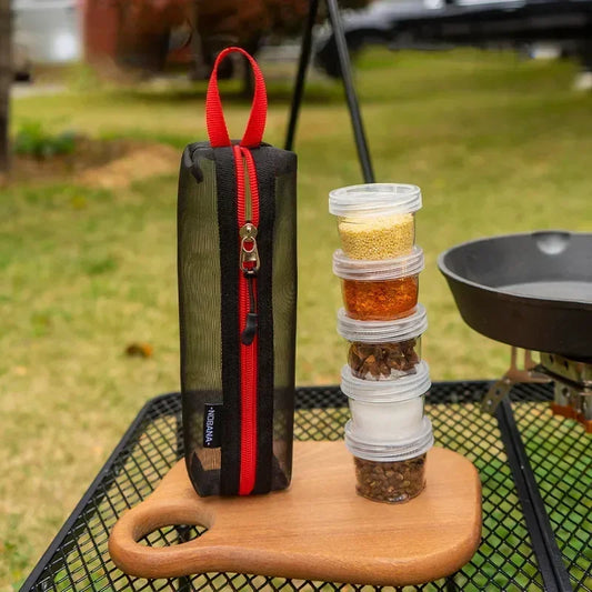 Portable Camping Spice Kit | 5 Clear Seasoning Bottles & Bag