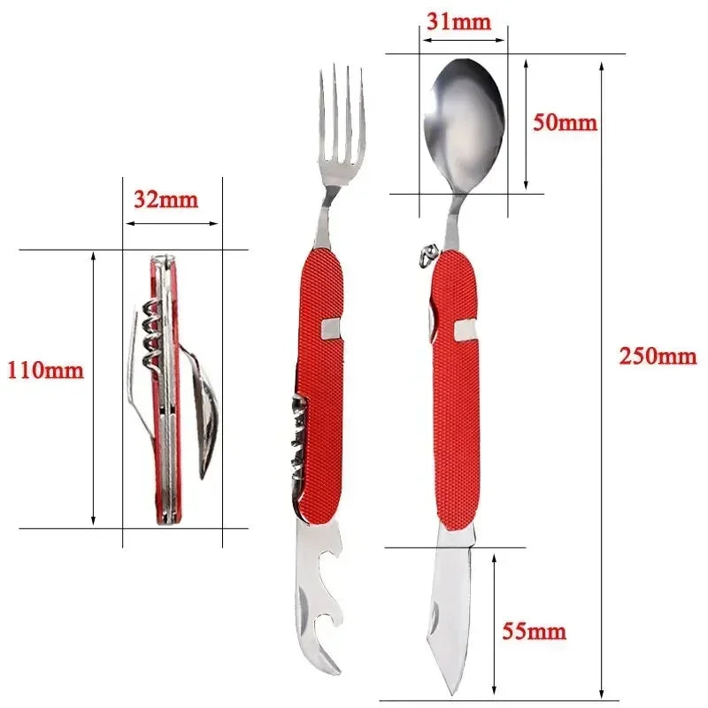 Foldable Camping Utensil Set | Multi-Functional Knife Fork Spoon Combo