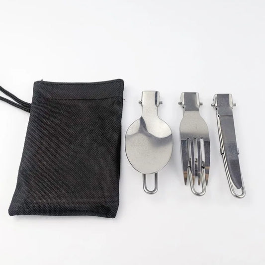 Stainless Steel Folding Tableware Set | 3-Piece Portable Camping Utensils