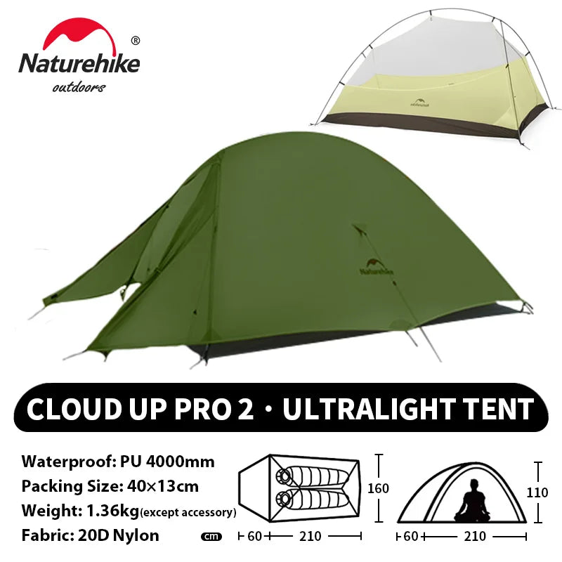Naturehike Cloud Up 2 Ultralight 2 Person Camping Tent | 20D Waterproof