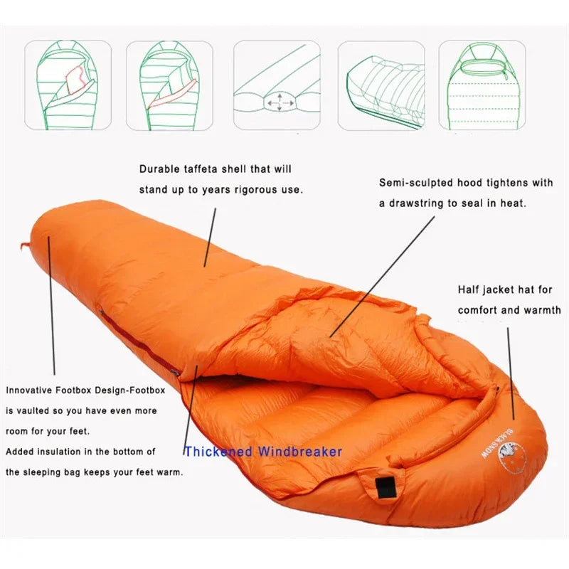 Very Warm White Goose Down Mummy Sleeping Bag | 4 Thickness Options