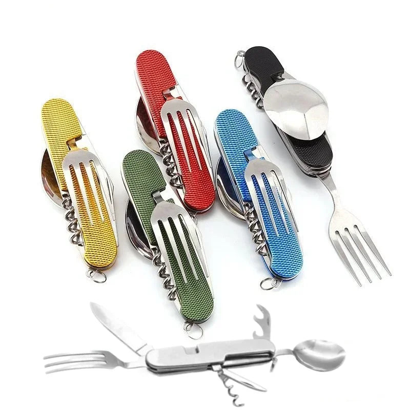Foldable Camping Utensil Set | Multi-Functional Knife Fork Spoon Combo