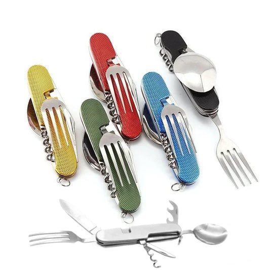 Foldable Camping Utensil Set | Multi-Functional Knife Fork Spoon Combo