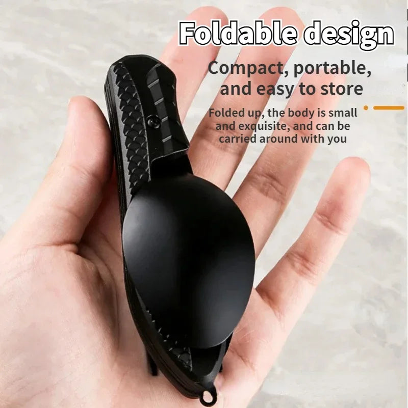 Stainless Steel Folding Camping Utensil Multitool | Spoon Fork Knife Bottle Opener