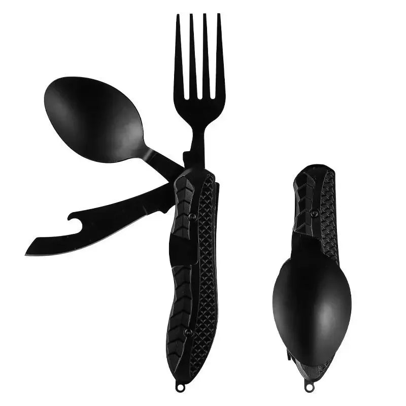 Stainless Steel Folding Camping Utensil Multitool | Spoon Fork Knife Bottle Opener