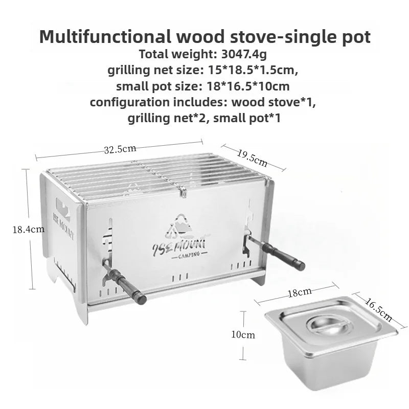Outdoor Cooking Firewood Stove | Portable Multifunctional Stainless Steel BBQ Stove