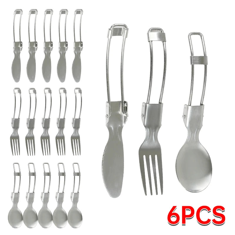Stainless Steel Folding Tableware Set | 3-Piece Portable Camping Utensils