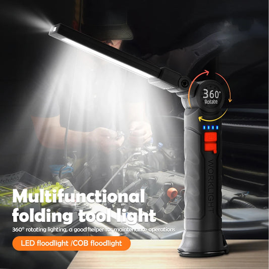Rechargeable LED Work Light | Folding Flashlight with Magnetic Base & 360° Rotate