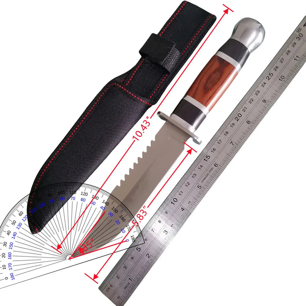 Tactical Fixed Blade Knife | 7Cr13Mov Steel Wood Handle