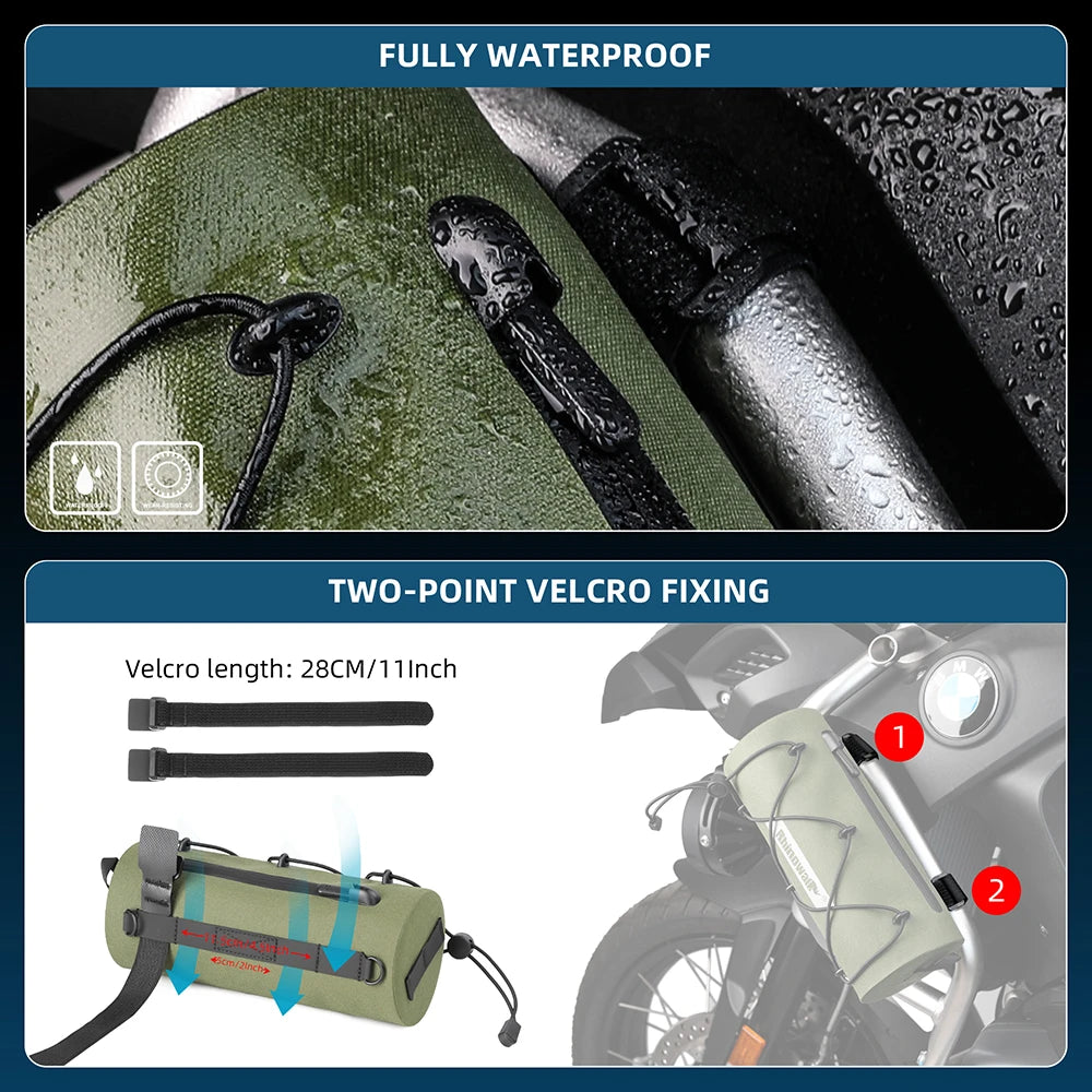 Motorcycle Frame Crash Bar Bag | Waterproof 1.9L Portable Saddlebag & Tool Kit