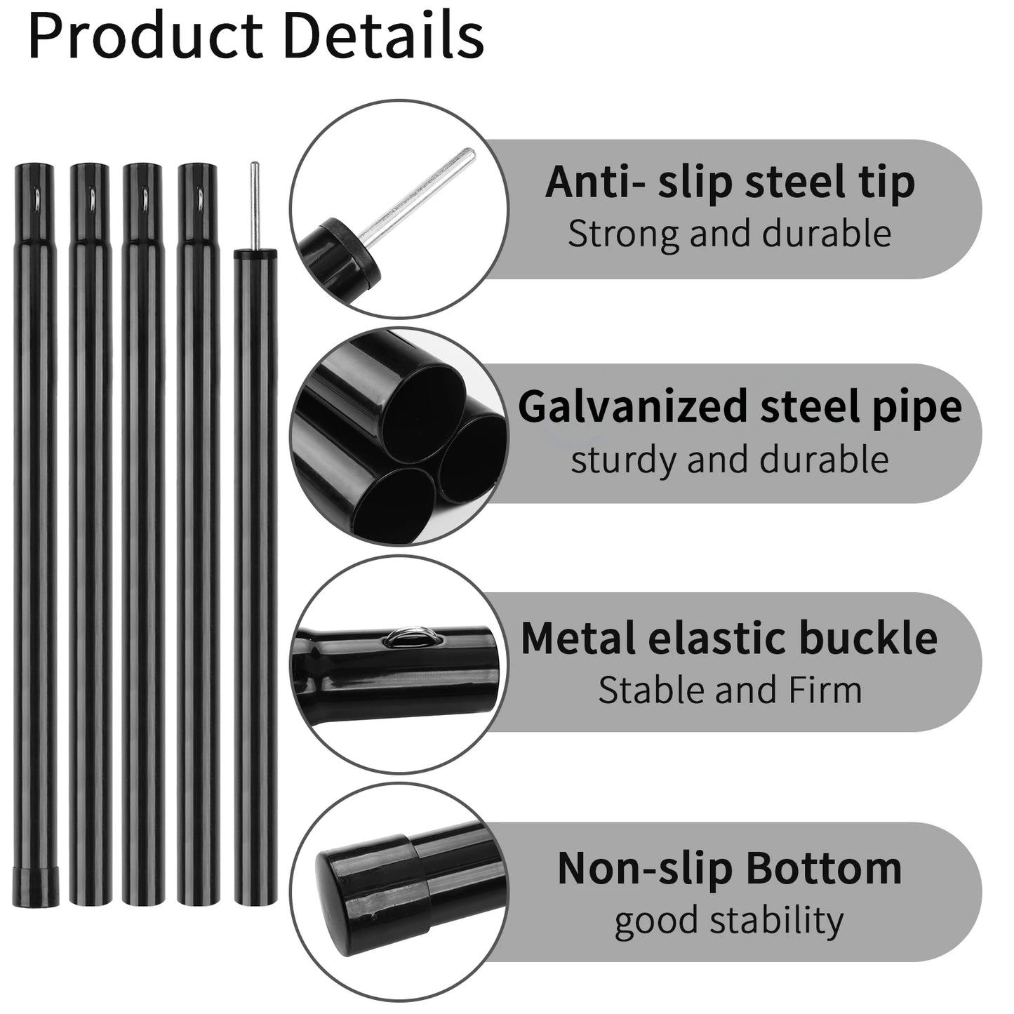 Adjustable Telescoping Steel Tent Poles | Galvanized Tarp & Shelter Rods
