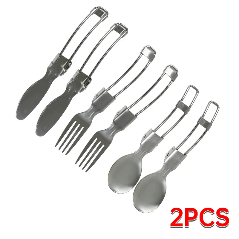 Stainless Steel Folding Tableware Set | 3-Piece Portable Camping Utensils